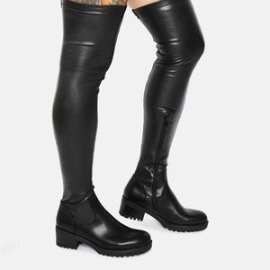 Black lug sole thigh high boot